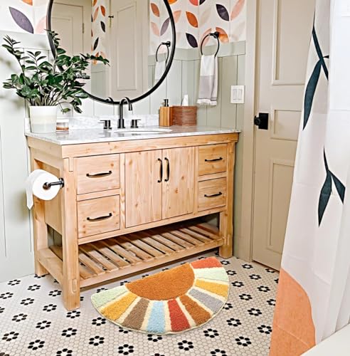 DyeFury Sunrise Boho Bathroom Rugs,Half Circle Bath Mat Cute,Sun Bath Mats,Retro Bohemian Home Bathroom Decor,Small Colorful Fun Semi Round Shower Rug Non-Slip,Funny Washable Rug Bedroom 31"x16" - Image 4