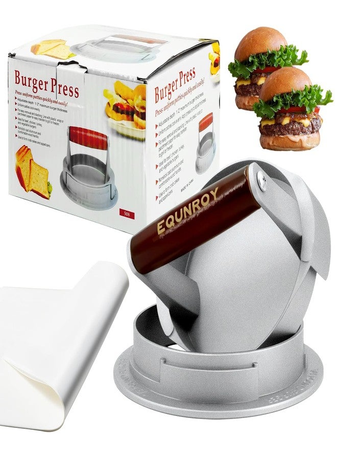 EQUNROY Hamburger Press Patty Maker, 3-in-1 Adjustable Burger Shaper Mold for 1/2 lb, 1/3 lb, 1/4 lb Patties, Cast Aluminum Stuffed Burger Ring, Heavy Duty Slider & Sausage Patty Maker, Non-Stick & Easy Clean - Image 1