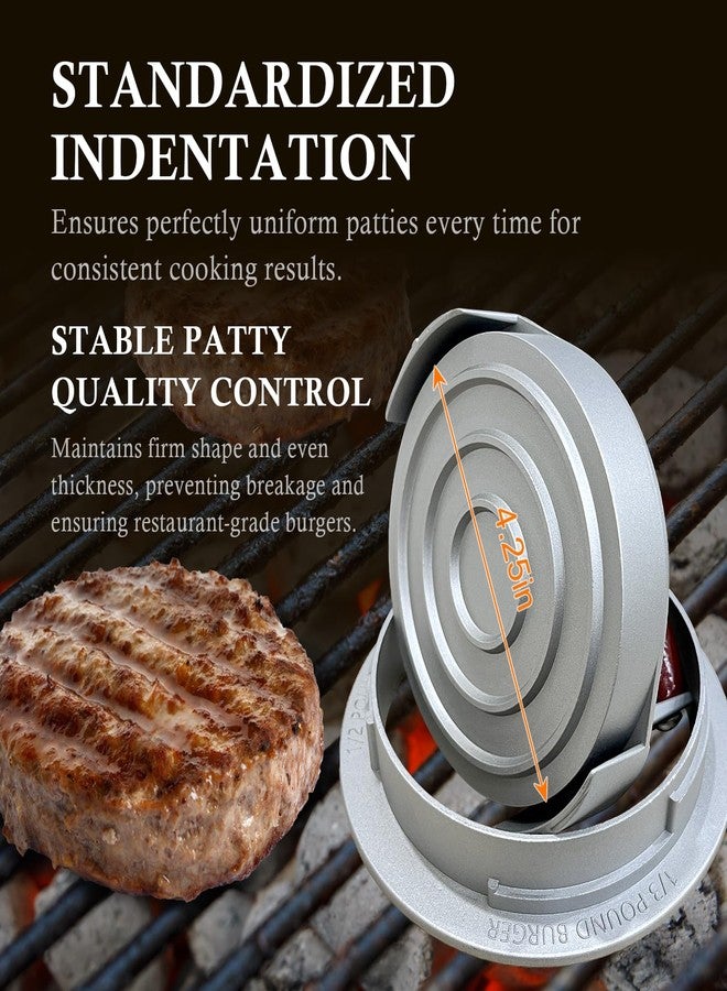 EQUNROY Hamburger Press Patty Maker, 3-in-1 Adjustable Burger Shaper Mold for 1/2 lb, 1/3 lb, 1/4 lb Patties, Cast Aluminum Stuffed Burger Ring, Heavy Duty Slider & Sausage Patty Maker, Non-Stick & Easy Clean - Image 2
