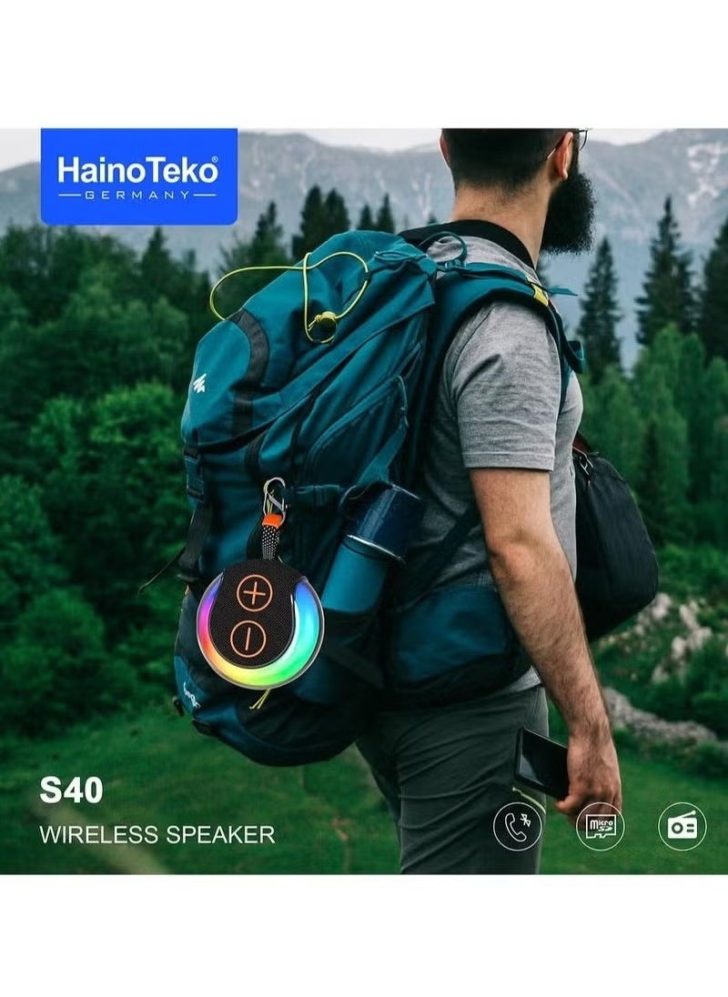 Haino Teko S40 Compact Wireless Bluetooth Speaker – HiFi Audio with Deep Bass, RGB Light Effects & Button Controls – Stylish, Rechargeable Portable Speaker for Music, Travel, Parties, Outdoors & Home Entertainment – Bold Red Finish  - Image 2