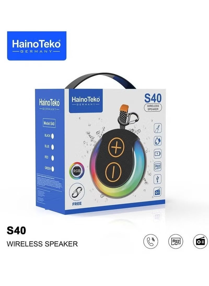 Haino Teko S40 Compact Wireless Bluetooth Speaker – HiFi Audio with Deep Bass, RGB Light Effects & Button Controls – Stylish, Rechargeable Portable Speaker for Music, Travel, Parties, Outdoors & Home Entertainment – Bold Red Finish  - Image 5