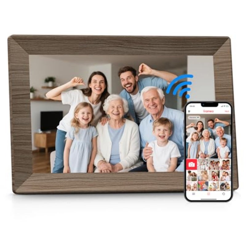 إطار صورة رقمي WiFi مقاس 10.1 بوصة من Frameo، وحدة واحدة، للاستخدام المنزلي/المكتب، شاشة IPS تعمل باللمس مع ذاكرة 32 جيجابايت، مشاركة عن بعد تدور تلقائيًا عبر التطبيق، أسود، قابل للتركيب على الحائط - Image 1