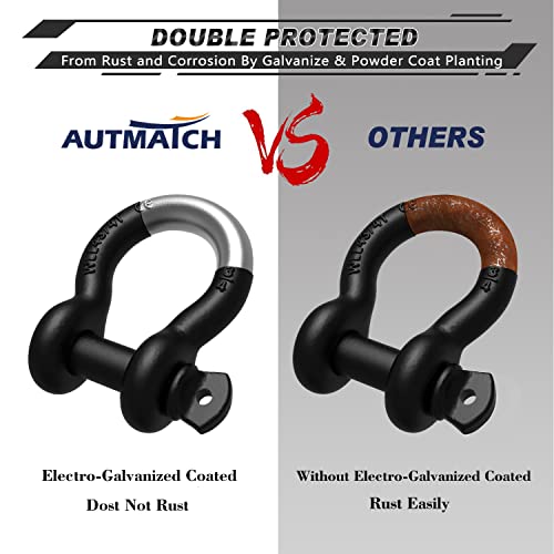 AUTMATCH شاكلة د حلقة AUTMATCH 3/4" (عبوة 2) قوة كسر 41,887 رطل - شاكلة كليفس مع دبوس لولبي 7/8" ومجموعة غسالات عازلة للشاكلة لاستعادة المركبات على الطرق الوعرة، أسود غير لامع - Image 5