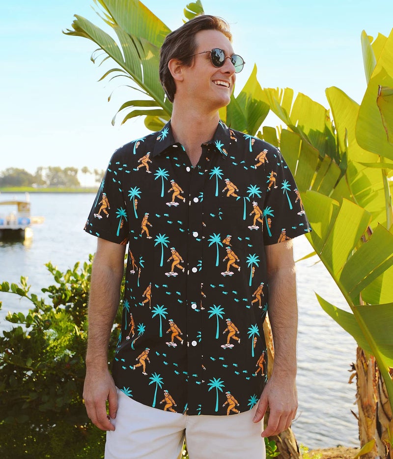 Tipsy Elves Black Sasquatch Shredder Hawaiian Shirts for Men - Casual Beach & Summer Party Shirts for Men - Stretch Fabric with Modern Fit - Fun Design for Parties & Vacation - X-Large - Image 5