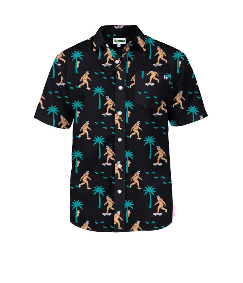 Tipsy Elves Black Sasquatch Shredder Hawaiian Shirts for Men - Casual Beach & Summer Party Shirts for Men - Stretch Fabric with Modern Fit - Fun Design for Parties & Vacation - X-Large - Image 1