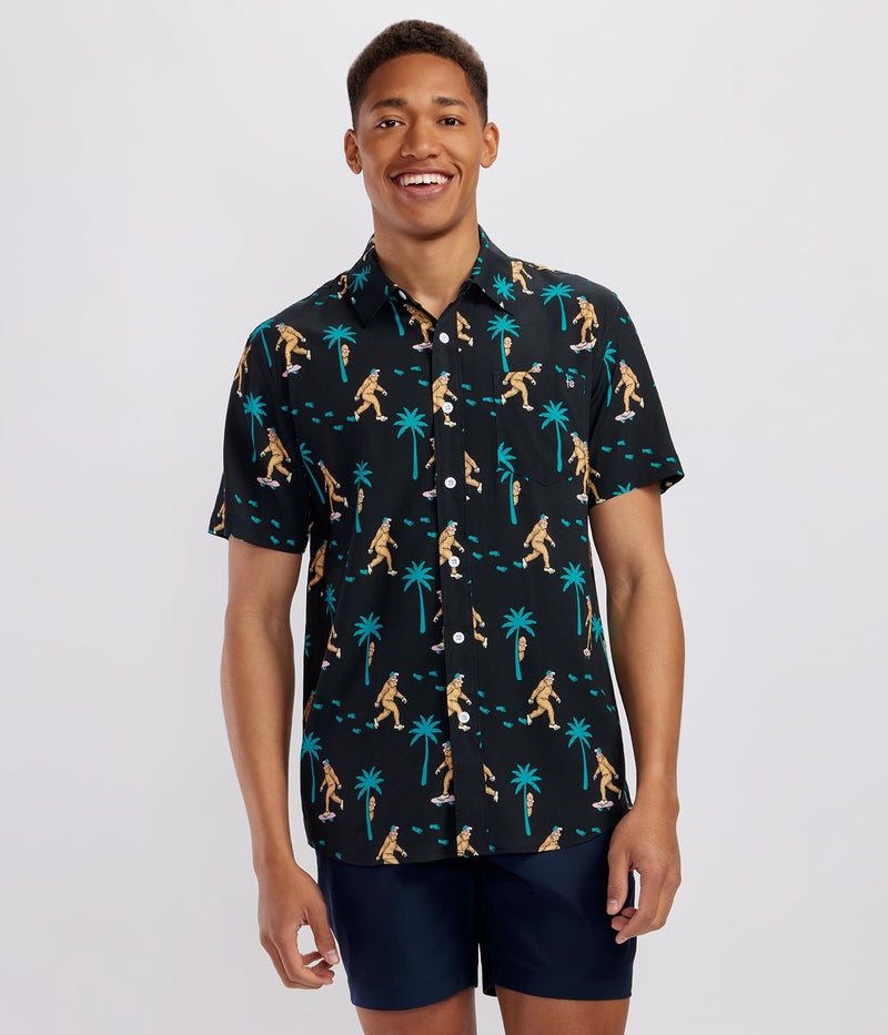Tipsy Elves Black Sasquatch Shredder Hawaiian Shirts for Men - Casual Beach & Summer Party Shirts for Men - Stretch Fabric with Modern Fit - Fun Design for Parties & Vacation - X-Large - Image 2
