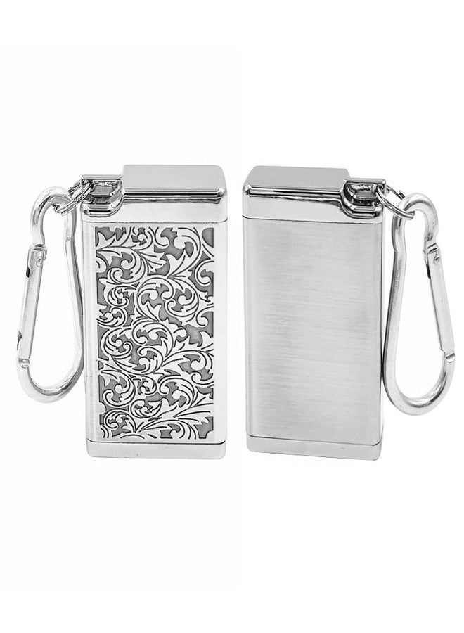 Hourwof Metal Portable Ashtray with Lid,Outdoor Pocket Ashtrays for Cigarettes,Cute Travel Ash Tray with Keychain,Relief Silver - Image 2