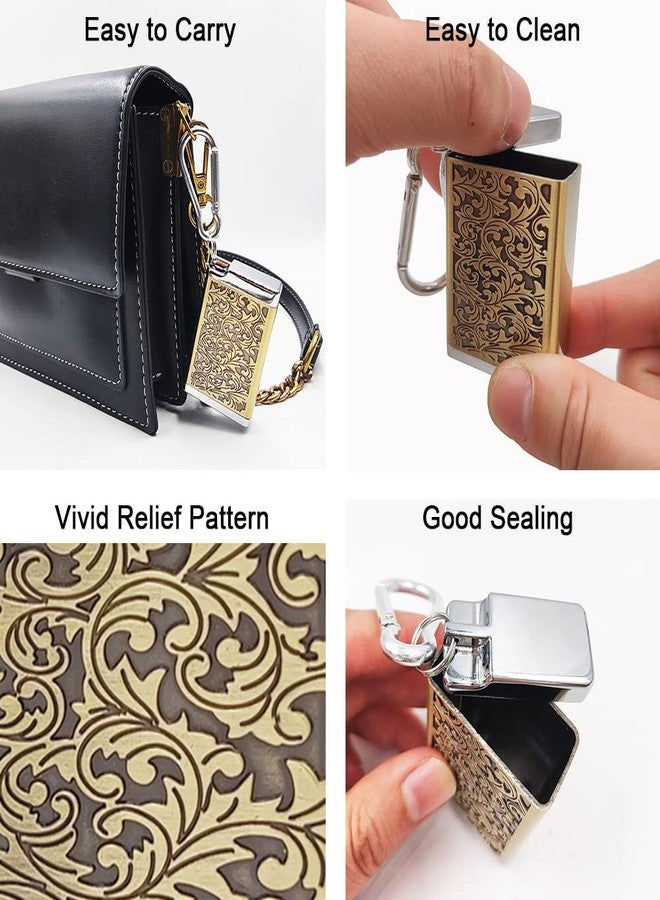 Hourwof Metal Portable Ashtray with Lid,Outdoor Pocket Ashtrays for Cigarettes,Cute Travel Ash Tray with Keychain,Relief Silver - Image 5
