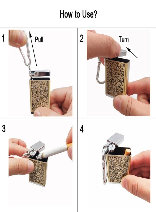 Hourwof Metal Portable Ashtray with Lid,Outdoor Pocket Ashtrays for Cigarettes,Cute Travel Ash Tray with Keychain,Relief Silver - Image 3
