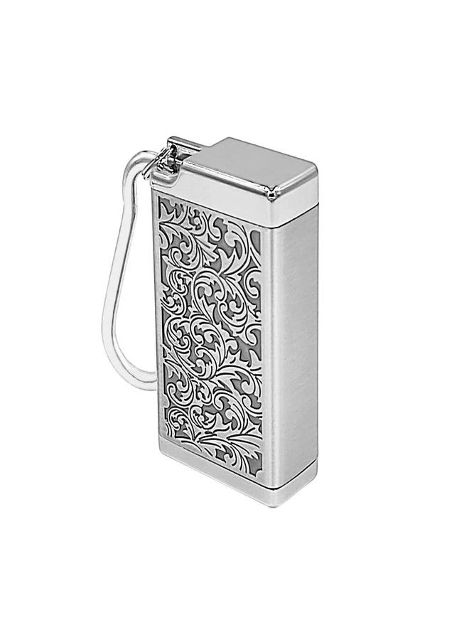 Hourwof Metal Portable Ashtray with Lid,Outdoor Pocket Ashtrays for Cigarettes,Cute Travel Ash Tray with Keychain,Relief Silver - Image 1