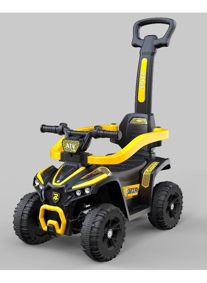 4-in-1 yellow Ride-On Push Car for Kids – Stylish ATV Design with Handle, Guardrail, Footrest & Storage – For Girls Ages 1-3