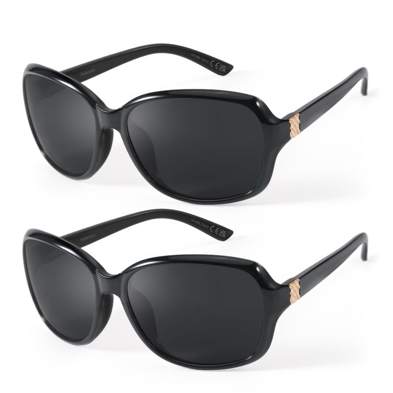 SIPHEW 2Pack Polarized Sunglasses Womens Trendy, Classic Square Sun Glasses for Women UV Protection Wrap Shades - Image 1