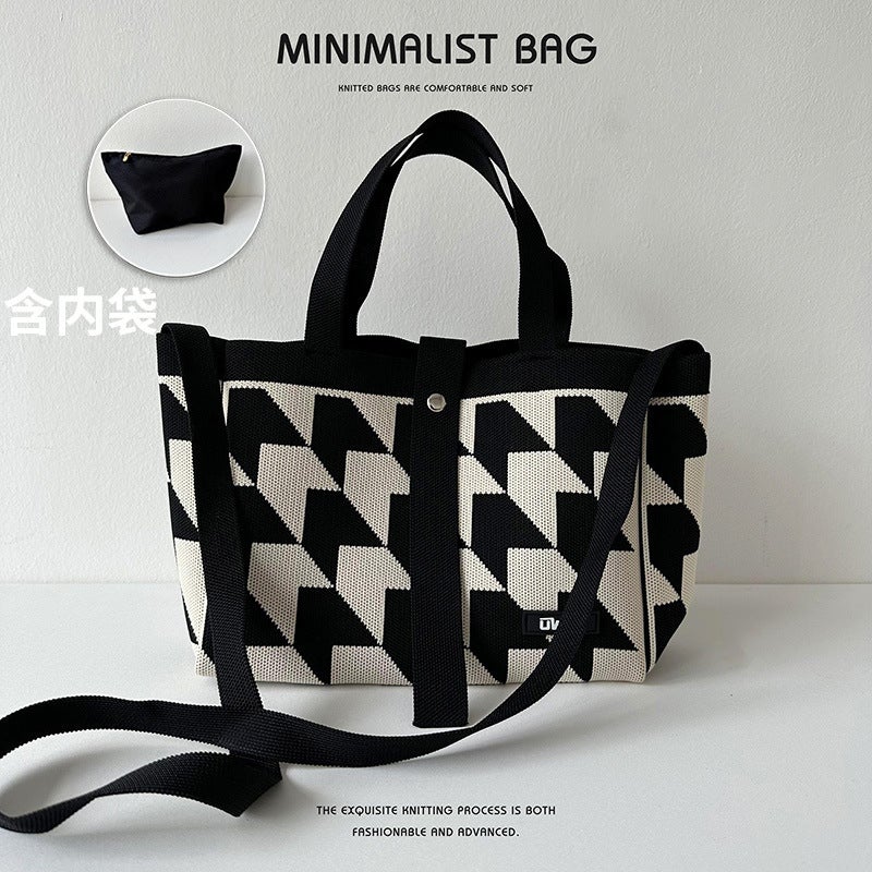 New Black And White Arrow Knitted Shoulder Bag Handbag Women'S Korean-Style All-Match Large Capacity Commuter Tote Bag Crossbody Bag - Image 1