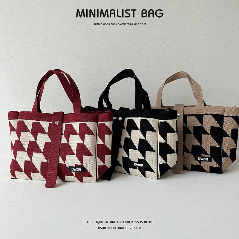 New Black And White Arrow Knitted Shoulder Bag Handbag Women'S Korean-Style All-Match Large Capacity Commuter Tote Bag Crossbody Bag - Image 2
