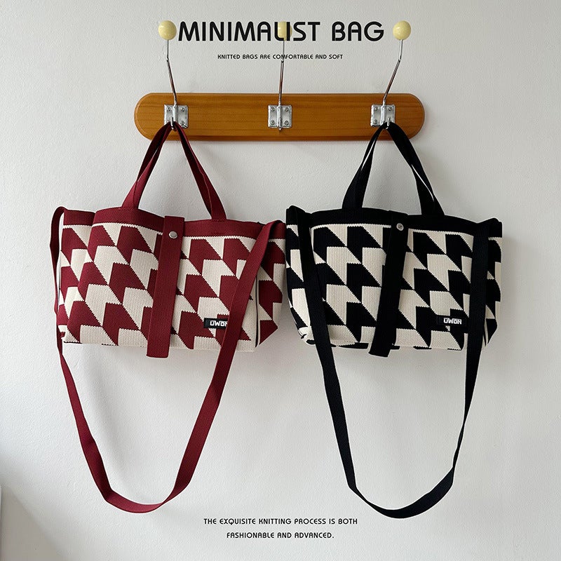 New Black And White Arrow Knitted Shoulder Bag Handbag Women'S Korean-Style All-Match Large Capacity Commuter Tote Bag Crossbody Bag - Image 4