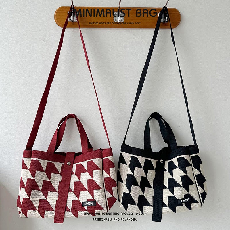 New Black And White Arrow Knitted Shoulder Bag Handbag Women'S Korean-Style All-Match Large Capacity Commuter Tote Bag Crossbody Bag - Image 3