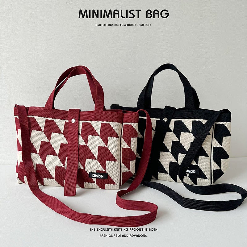 New Black And White Arrow Knitted Shoulder Bag Handbag Women'S Korean-Style All-Match Large Capacity Commuter Tote Bag Crossbody Bag - Image 5