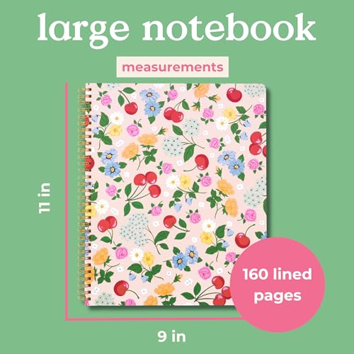 ban.do Floral Rough Draft Large Spiral Notebook, 11" x 9" with Pockets and 160 College Ruled Pages, Flowers and Fruit - Image 2