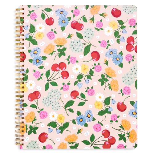 ban.do Floral Rough Draft Large Spiral Notebook, 11" x 9" with Pockets and 160 College Ruled Pages, Flowers and Fruit - Image 1