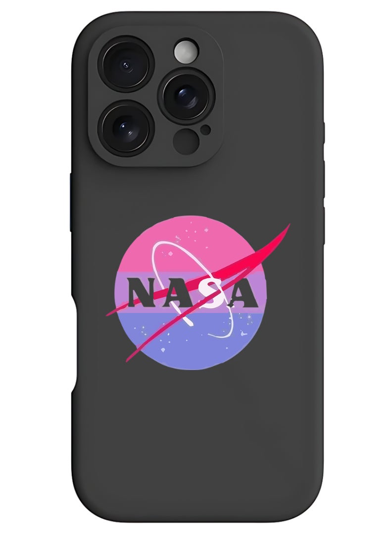 Theodor iPhone 16 Pro Max Black Protective Slim Fit Case Liquid Silicone Cover with Full Body Protection Anti-Scratch Shockproof Case For iPhone - Nasa - Image 1