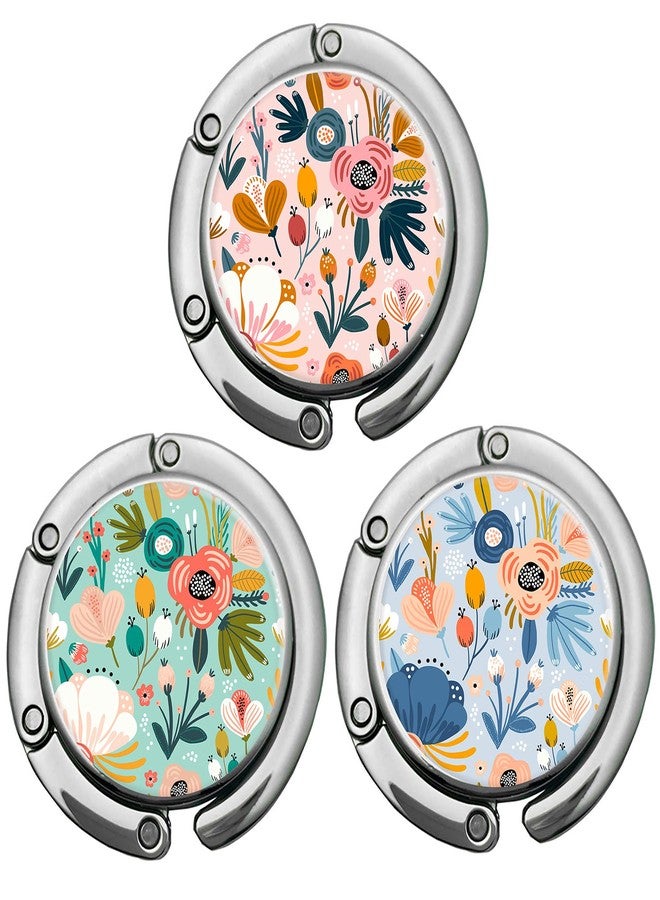 Bosketo Foldable Purse Hook Womens Bag Table Hanger Collection Desk Hooks for Purse (3pack Pretty Floral Hook) - Image 1