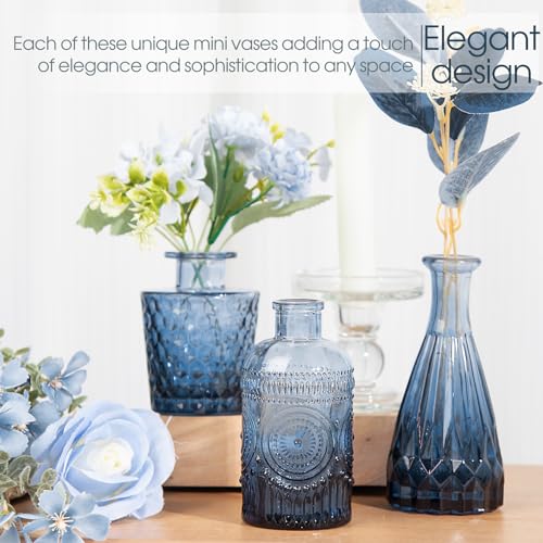 TBWIND 12Pcs Blue Glass Bud Vases Set, Small Vases for Flowers, Perfect for Centerpieces at Parties, Baby Showers, Weddings, Events, Graduation Season, Great Gifts for Office & Home Décor - Image 5