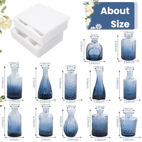 TBWIND 12Pcs Blue Glass Bud Vases Set, Small Vases for Flowers, Perfect for Centerpieces at Parties, Baby Showers, Weddings, Events, Graduation Season, Great Gifts for Office & Home Décor - Image 2