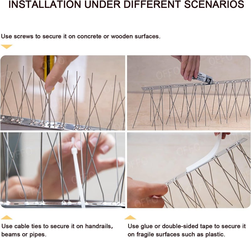 Offo Bird Spikes with Stainless Steel Base, Covers 73.7 Feet(22.5m) Durable Bird Spikes Arrow Pigeon Spikes Fence Kit for Keeping Small Bird, Crows and Woodpeckers Away - Image 5