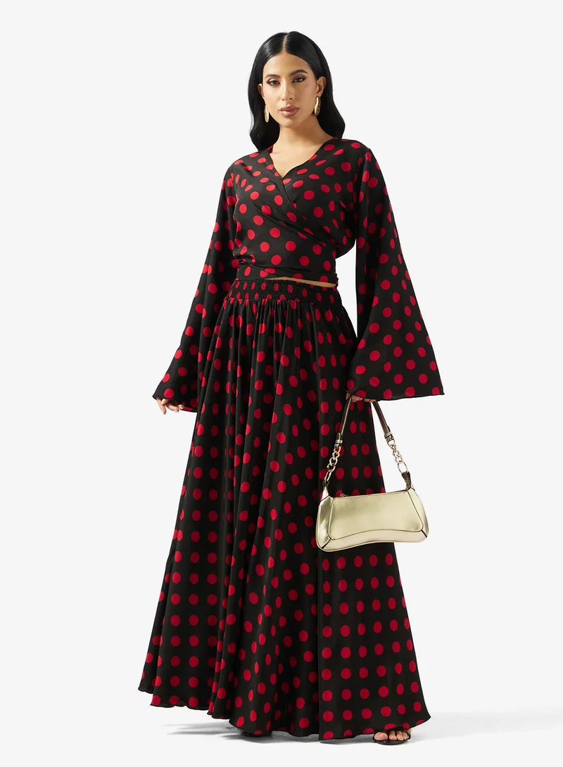 Golden Apple  V neck Dotted 2PCS Set for Women | Best Price UAE