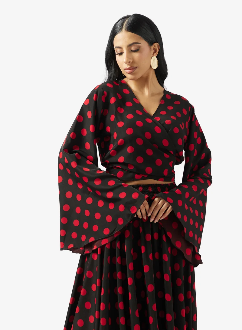Golden Apple  V neck Dotted 2PCS Set for Women | Best Price UAE