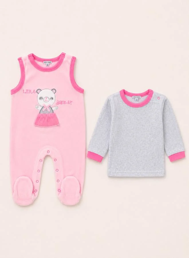 Mothers Choice Baby Girls Pink and Grey Little Dancer Velour Jumpsuit and Long Sleeve Top Set