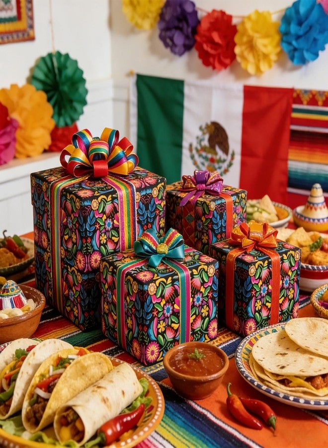 Whaline Mexican Floral Wrapping Paper - Mini Roll - 17 In x 32.8 Ft Colorful Cinco De Mayo Flower Gift Wrap Paper for DIY Crafts Birthday Fiesta Holiday Decor - Image 5