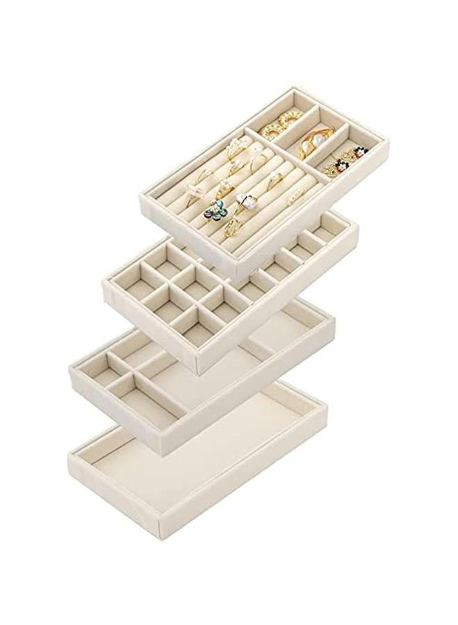HOOKOR Drawer Jewelry Organizer Set, Stackable Dividers Box for Earrings, Necklaces, Bracelets, Rings - 4 Styles (Beige) - Image 1