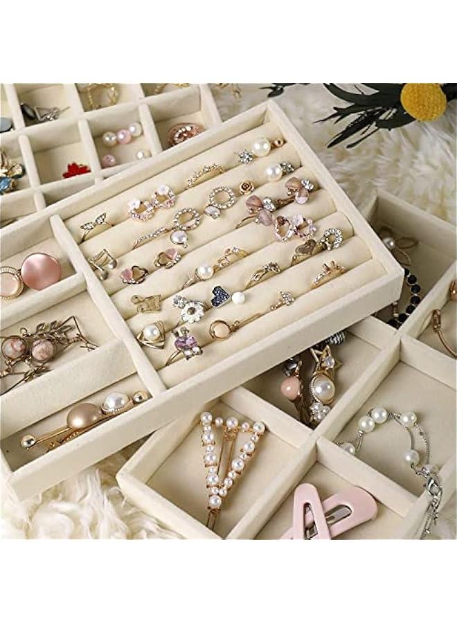 HOOKOR Drawer Jewelry Organizer Set, Stackable Dividers Box for Earrings, Necklaces, Bracelets, Rings - 4 Styles (Beige) - Image 2