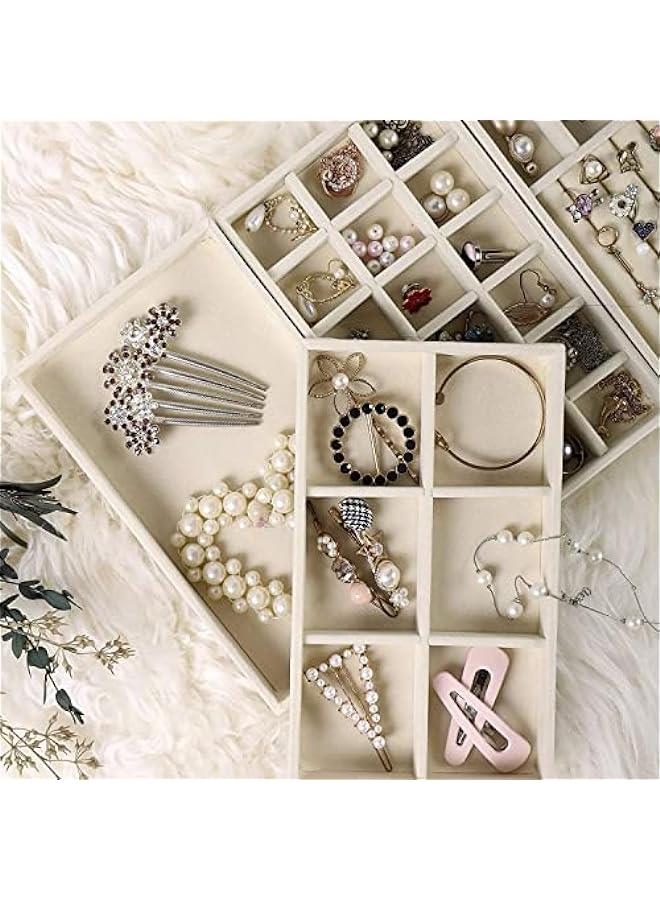 HOOKOR Drawer Jewelry Organizer Set, Stackable Dividers Box for Earrings, Necklaces, Bracelets, Rings - 4 Styles (Beige) - Image 3