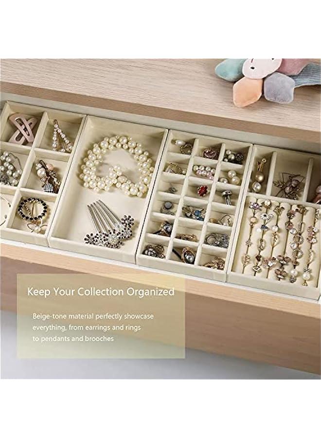 HOOKOR Drawer Jewelry Organizer Set, Stackable Dividers Box for Earrings, Necklaces, Bracelets, Rings - 4 Styles (Beige) - Image 4