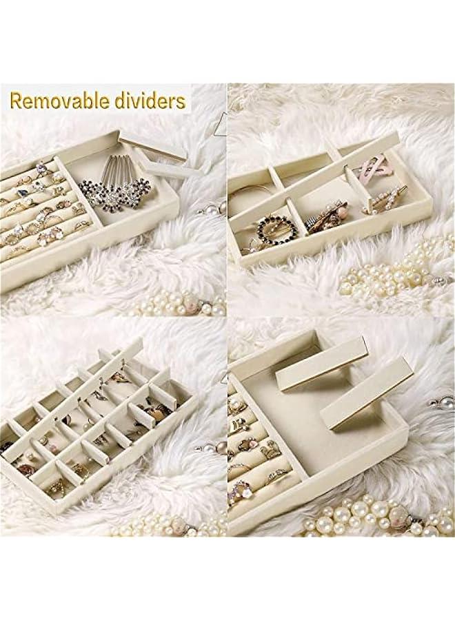 HOOKOR Drawer Jewelry Organizer Set, Stackable Dividers Box for Earrings, Necklaces, Bracelets, Rings - 4 Styles (Beige) - Image 5
