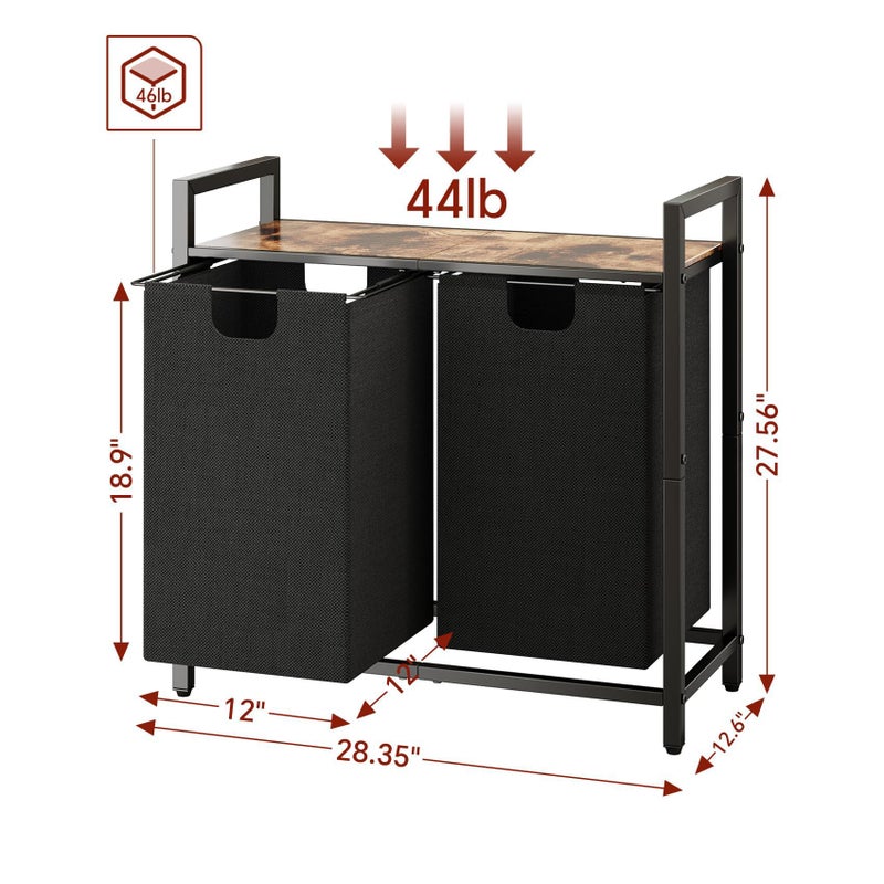 Kitstorack Laundry Basket Organizer, Laundry Hamper with Shelf & 2 Pull-Out Removable Bags, Dirty Clothes Hamper Organizer for Laundry Room Bathroom and Dorm, 2 x 11.8 gallons (44.5L) - Image 2