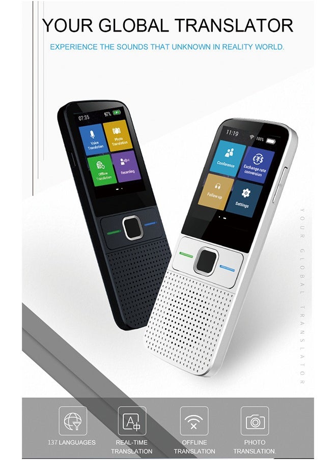 Generic - Language Translator Device, Portable Instant Language Translator Support WiFi/Bluetooth/Offline Two- Way Real Time Online 137 Languages with 2.4 Inch Touch Screen Recording Smart Translator - Image 1