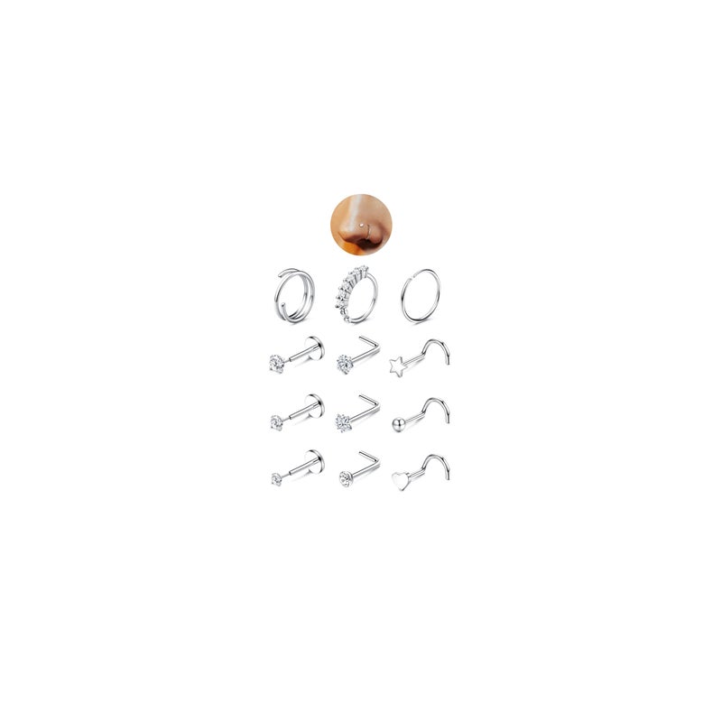 JeryWe Nose Rings for Women - 14K Gold Filled Hypoallergenic Surgical Steel Nose Ring Hoops CZ Lip Ring Screw L Shaped Studs Threadless Flat Back Stud Nose Piercings Jewelry for Women Men CZ Steel - Image 1