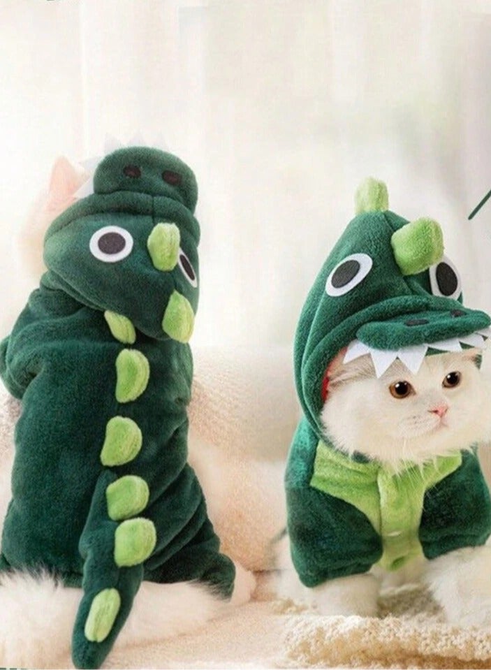 A.M Cat Dinosaur Costume, Windproof Dinosaur Costume for Pet Dogs,Super Soft Cold Weather Dog Clothing Puppy Outfits Funny Apparel with Hood for Halloween Cats Cosplay Clothing - Image 1