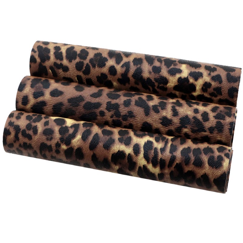 David accessories Leopard Pattern Printed Faux Leather Sheets Synthetic Leather Fabric 3 Pcs 7.7" x 12.9" (20cm x 33cm) Cotton Back for DIY Craft Project (Leopard Printed) - Image 5