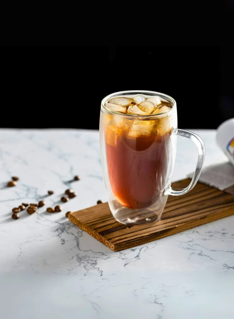 1Chase Double Walled Glass Coffee Mugs With Handle, Large Glass Tea Mug, Tall Insulated Coffee Mugs Perfect for Cappuccino, Macchiato, Latte, Tea, Juice, Iced & Hot Beverages, Set Of 2, 450 ML