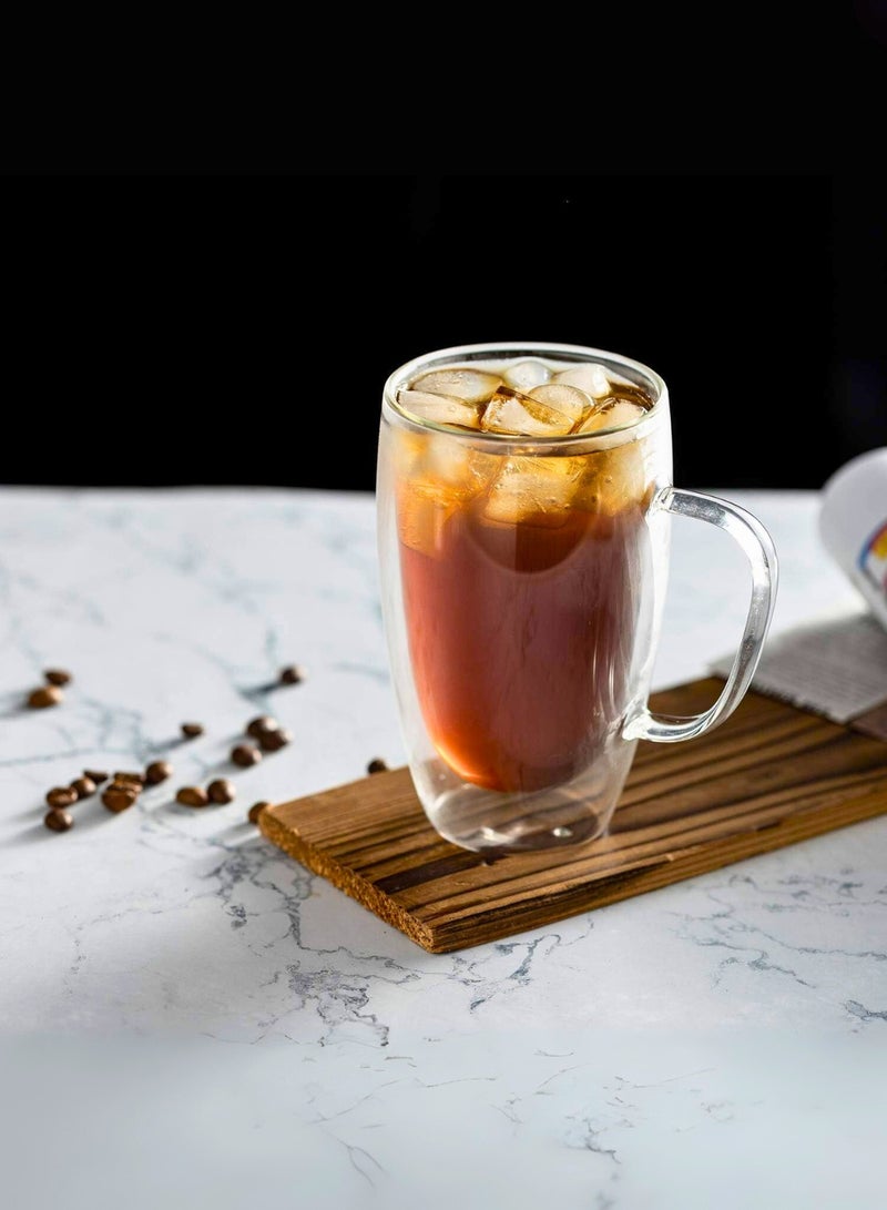 1Chase Double Walled Glass Coffee Mugs With Handle, Large Glass Tea Mug, Tall Insulated Coffee Mugs Perfect for Cappuccino, Macchiato, Latte, Tea, Juice, Iced & Hot Beverages, Set Of 2, 450 ML  - Image 3
