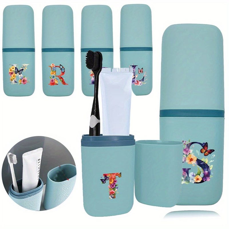 1pc Travel Toothbrush Case Holder Initial Name 26 Letters Pattern Portable Dustproof Bathroom Toothpaste Holder M Style Suitable For Traveling And Outings - Image 1