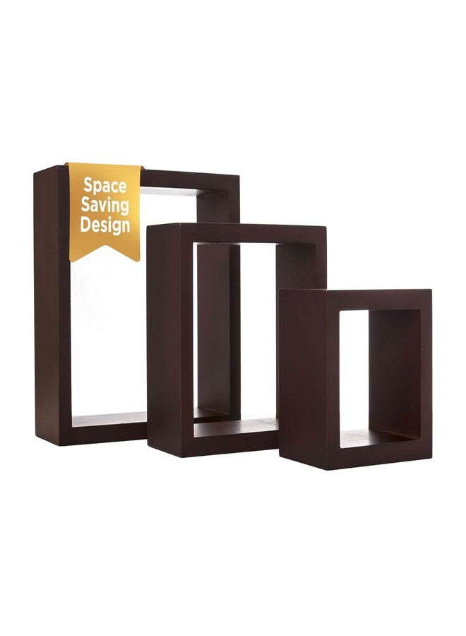 كيرا جريس مجموعة كييرا جريس من ثلاثة أرفف جدارية مربعة عائمة من الخشب الهندسي بتصميم ريفي خالد، مناسبة للمنزل والغرفة والمكتب، مقاسات 5 بوصات / 7 بوصات / 9 بوصات، لون بني - Image 1