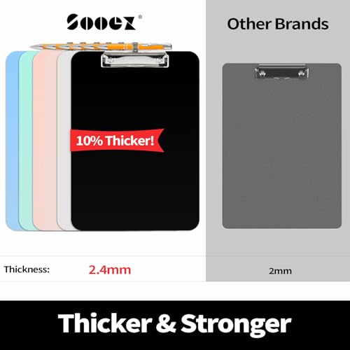 Sooez Plastic Clipboard with Pen Holder, [10% Thicker] Clip Boards 8.5x11 with Low Profile Clip, Cute Hanging Clipboard, Standard Letter Size A4 for Women Kid Teacher, Office & School Supplies, Black - Image 2