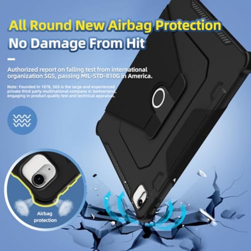 for iPad Air 13 inch Case M3/M2 2025/2024 with Pencil Holder Shoulder Strap, TPU+PC 360° Rotating Protective Cover, Auto Wake/Sleep, Black - Image 4