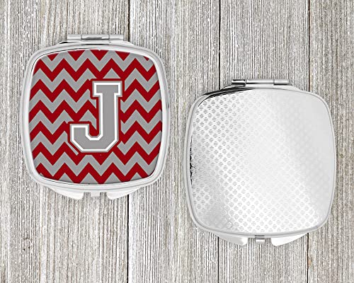 Caroline's Treasures CJ1043-JSCM Letter J Chevron Crimson and Grey Compact Mirror Decorative Travel Makeup Mirror for Women Girls Gifts Pocket Makeup Mirror Folding Handheld - Image 4