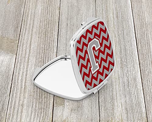 Caroline's Treasures CJ1043-JSCM Letter J Chevron Crimson and Grey Compact Mirror Decorative Travel Makeup Mirror for Women Girls Gifts Pocket Makeup Mirror Folding Handheld - Image 2